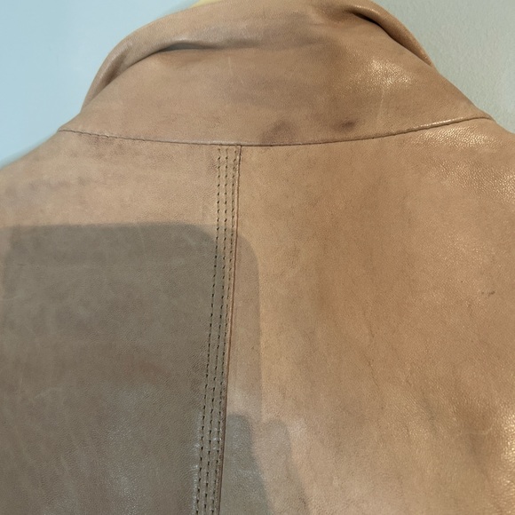 Lamarque Funnel Neck Leather Jacket Tan/Beige Leather size M - Picture 9 of 12